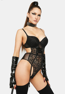 Lace Ribbon Lace Up Cutout Garter Teddy Black_02.jpg