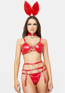 Forplay Vinyl PVC Bra And Panty Garter Set - Red_01.jpg