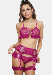Four Piece Lace Bra Panty Garter Lingerie Set - Pink_02.jpg