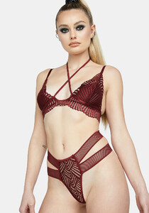 Embroidered Mesh Triangle Bra Thong Set - Burgundy_Dark Red_01.jpg