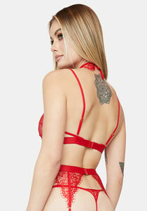 Lace Sheer Underwire Bra Thong Choker Strap And Garter Belt Set Red_04.jpg