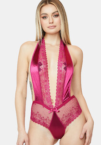 Sheer Lace Satin Panel Plunge Bust Open Back Halter Teddy_04.jpg