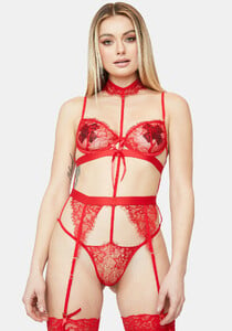 Lace Sheer Underwire Bra Thong Choker Strap And Garter Belt Set Red_02.jpg