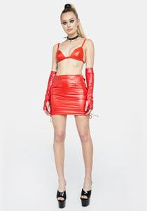 Vegan Leather Side Lace Up Mini Skirt - Red_01.jpg