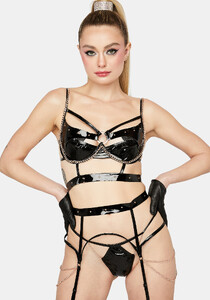 Roma Vinyl & Chain 3 Piece Lingerie Set - Black_04.jpg