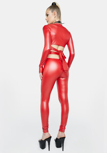 Vegan Matte Leather Cut Out Strappy Top And Pants Set - Red_03.jpg