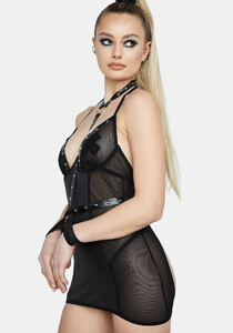 Mesh And Vegan Leather Harness Chemise With Wrist Restraints - Black_01.jpg