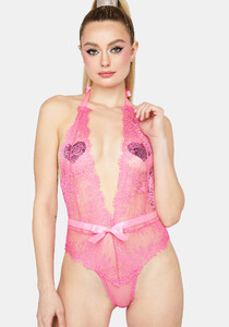 Lace Sheer Halter Plunging Teddy Bodysuit - Pink_01.jpg