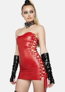 Bustedbrand Latex Lace Up Bodycon Mini Dress - Red_03.jpg