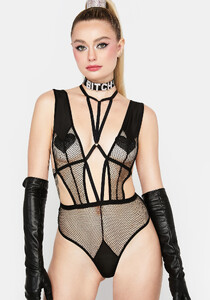 Strappy Cut Out Fishnet Thong Lingerie Teddy - Black_01.jpg