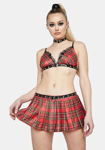 Sexy Schoolgirl Plaid Lingerie Costume Set - Red_02.jpg