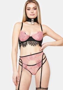 Floral Lace Triangle Bra Cheeky Strappy Panty And Garter Belt Set Pink Black_03.jpg