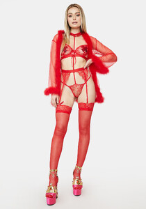 Lace Sheer Underwire Bra Thong Choker Strap And Garter Belt Set Red_03.jpg