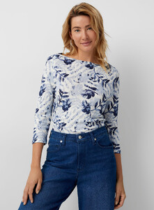 Contemporaine - Printed linen boatneck tee - Marine Blue - A1_1.jpg
