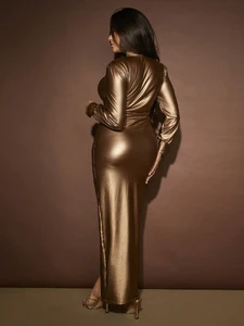 SHEIN SXY Plunging Neck Twist Front Split Thigh Metallic Dress_5.webp