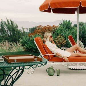 The Al Fresco Sun Lounger Cushion - Elsa Red PDP_ELSA_GreenTable-RedAFCushion.jpg