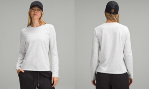 Organic Cotton Crewneck Long-Sleeve Shirt (Heathered Core Ultra Light Grey) LW3IGKS_032493_2.jpg