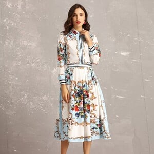 Haut de gamme Nouvelle 2019 Printemps Eacuteteacute Piste Designer Manuel Diamants Manches Longues Turn-down Col Chemisier  Jupe costumes Femmes Twin-Sets ali-77749559.jpg