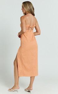 EVenz - Showpo - Frederica_Midi_Dress_-_Gathered_Sweetheart_Tie_Back_Front_Split_Dress_in_Orange_009.jpg