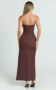 EVenz - Showpo - Avery_Midi_Dress_-_Strapless_Draped_Side_Split_Dress_in_Chocolate_0008.webp